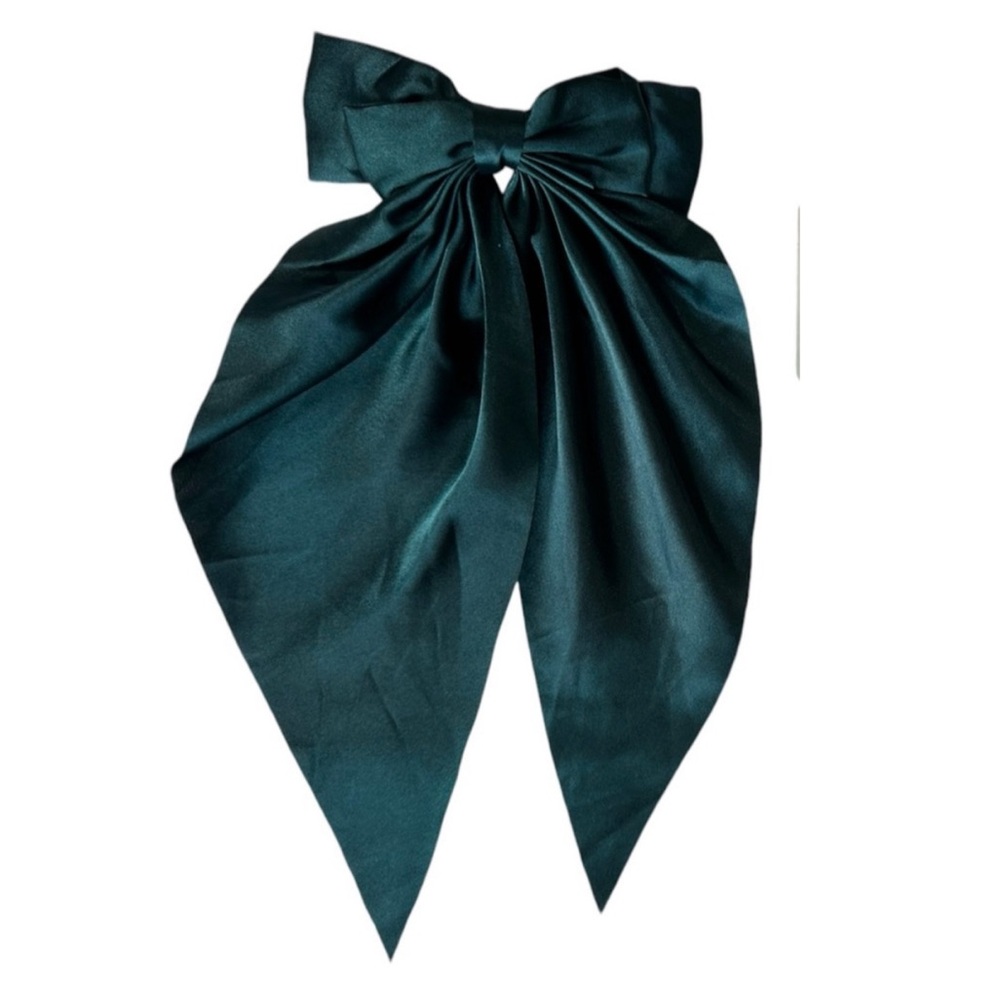Large Teal Green Ribbon Bow Hair Barrette NEW